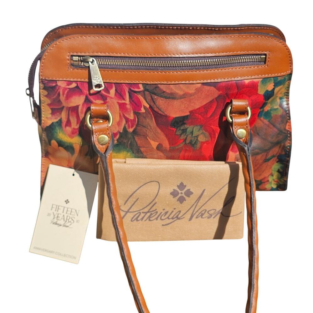 NWT Patricia Nash 15th Anniversary Malvizza Satchel Bag — Spring Floral Leather - Picture 11 of 11